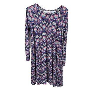 Pomelo Spandex 3/4 Sleeve Abstract Chevron Dress Misses Large Swing Hemline